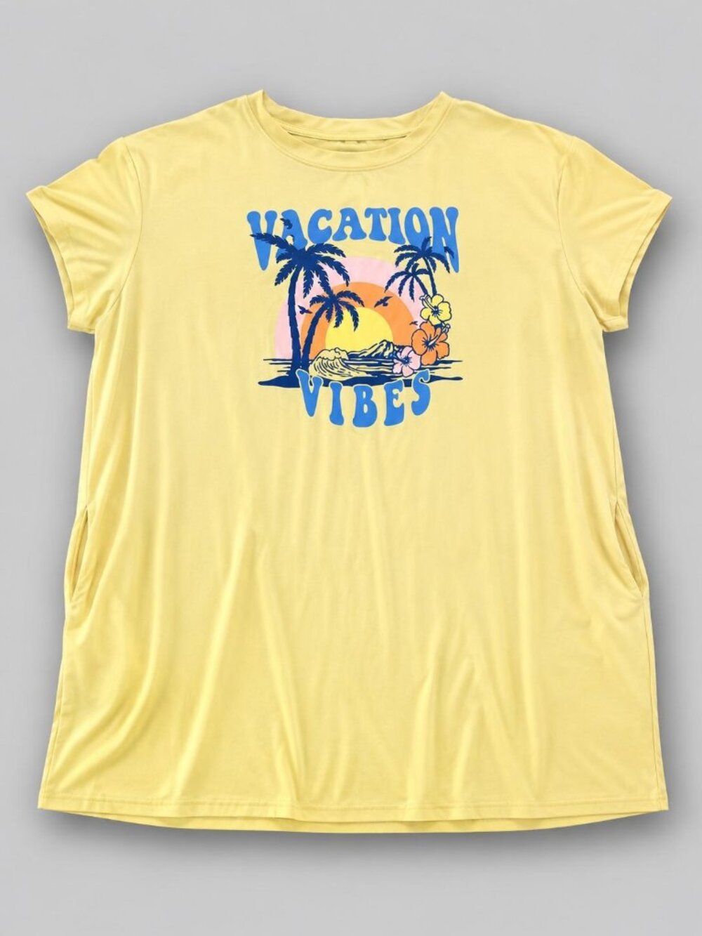 Joyspun Vacation Vibes Sleepshirt Women 2/3XL Yellow Tropical Palm Nightgown